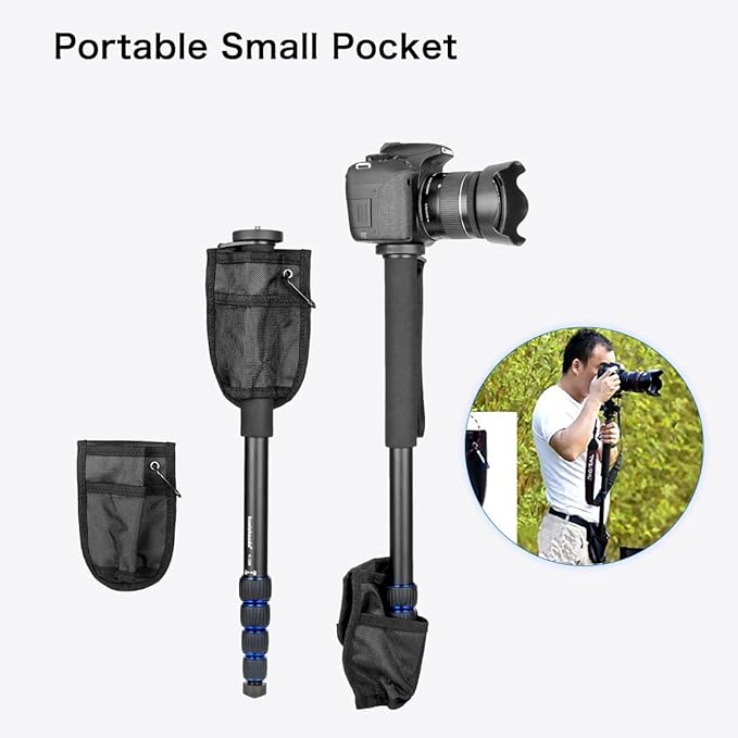 Koolehaoda Extendable Camera Monopod with Foldable Tripod Support Base, Aluminium Alloy, 20-66inch Adjustable Portable Travel Monopod for Nikon Sony DSLR, Maximum Load of 5 kg
