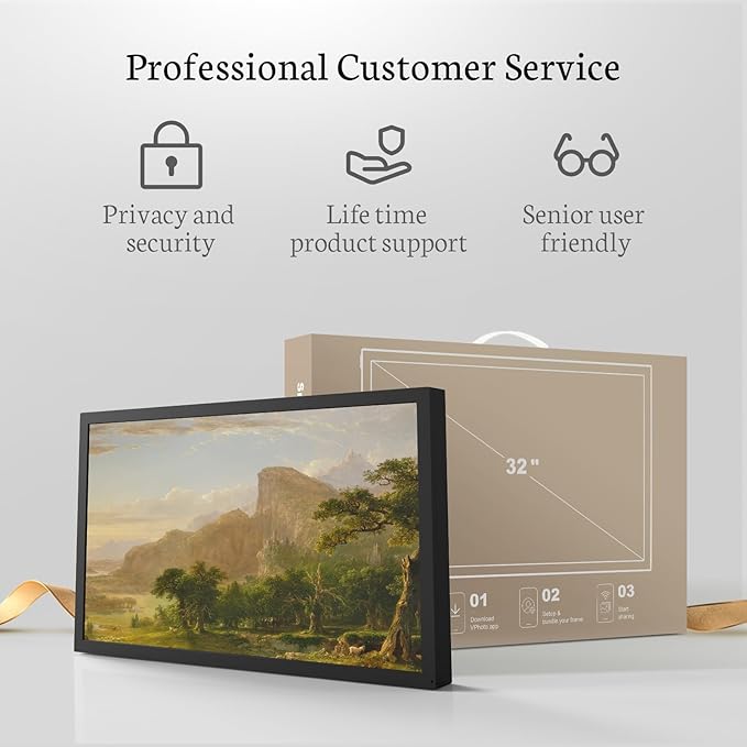 BSIMB Large Digital Picture Frame 32 Inch, 64GB 1920x1080 FHD WiFi Digital Photo Frame Electronic Display, Wall Mount Included, Share Pictures/Videos via App Easy Setup Gifts for Mom(Non-Touch), Black