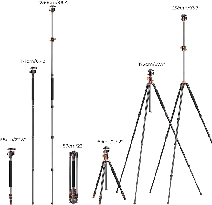 K&F Concept 94 Inch Camera Tripods 4 Section Ultra High Aluminum Professional Detachable Monopod Tripod with 360 Degree Ball Head Quick Release Plate for DSLR SLR Cameras T254A8+BH-28L (SA254T1)