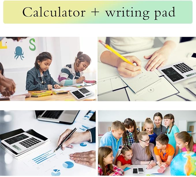 Desk Calculator, Desktop Small Calculators with Writing Notepad, Basic 4-Function Math Large Button Calculator, School Supplies for Kids, Middle/High School Students (White)