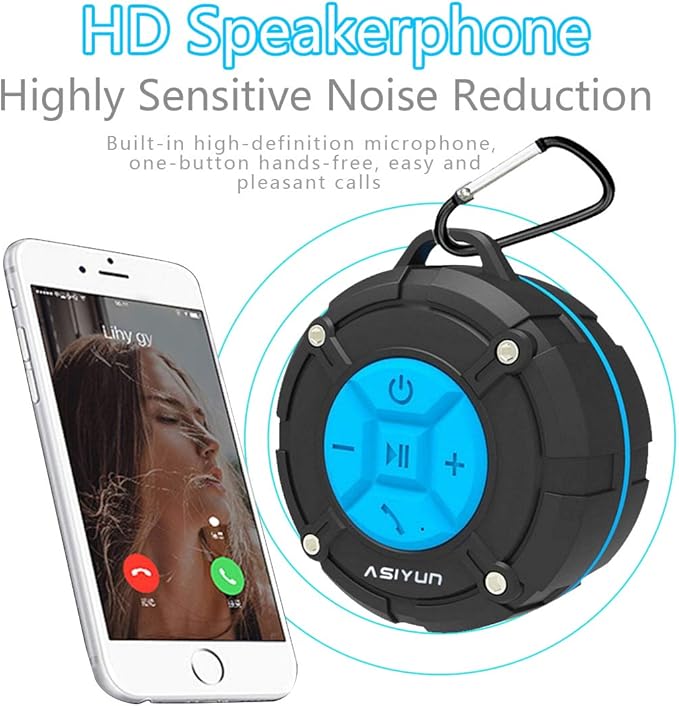Shower Speaker, IPX7 Waterproof Bluetooth Speaker, Loud HD Sound, Portable Wireless Speaker with Suction Cup & Sturdy Hook, Built-in Mic, for Shower, Pool, Beach, Outdoor(Blue)