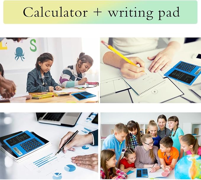 Desk Calculator, Desktop Small Calculators with Writing Notepad, Basic 4-Function Math Large Button Calculator, School Supplies for Kids, Middle/High School Students (Blue)