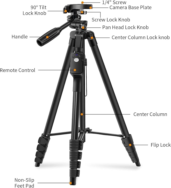 XXZU Tripod, 67" Camera Tripod with Travel Bag, Cell Phone Tripod with Remote, Aluminum Portable Tripod Stand with Phone Tripod Mount & 1/4”Screw, for Phone/Camera/Projector/DSLR/SLR