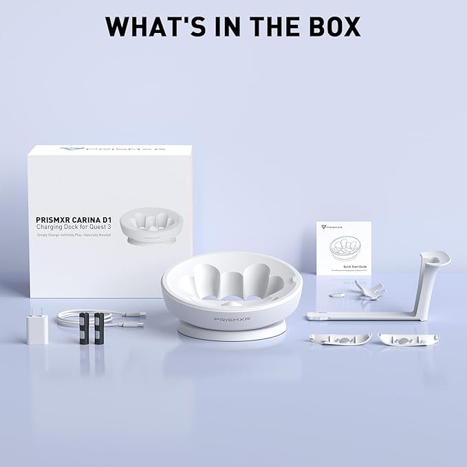 PRISMXR Charging Dock Compatible with Meta Quest 3 Accessories Fast Charging Station for Quest3 and Controllers with 2 Rechargeable Batteries (Carina D1)