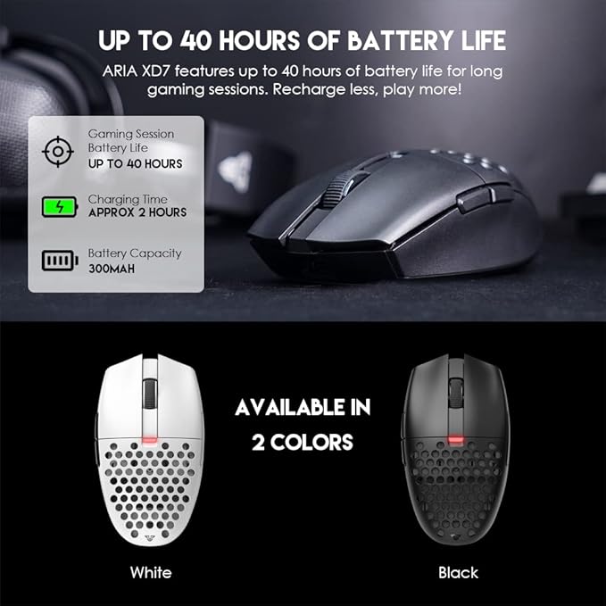 FANTECH ARIA XD7 Wireless Gaming Mouse Pixart 3395 Gaming Sensor 26000 DPI, HUANO Switches, Super Lightweight 59 Grams and Ambidextrous Egg Shape, 3 Mode Connectivity, Black