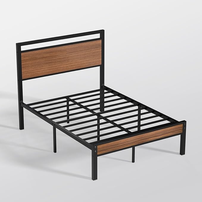 Z-hom Upgraded Full Size Bed Frame, Heavy Duty Metal Sturdy Full Bed Frame with Modern Wood Headboard & Footboard, Stable Platform Bed Furniture Bed Storage, No Noise, No Box Springs,Walnut