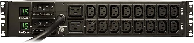 Tripp Lite Metered PDU, 30A, 18 Outlets (16 C13 & 2 C19), 208/240V, L6-30P, 12 ft. Cord, 2U Rack-Mount Power, TAA (PDUMH30HV) Black
