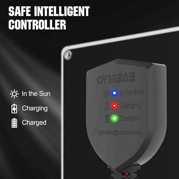 OYMSAE 12V Solar Battery Charger ,5W Waterproof Solar Battery Maintainer,Portable Solar Panel Charger with Upgraded Controller for Car, Motorcycle, Boat, Marine, RV, Trailer, Tractor,Truck, etc