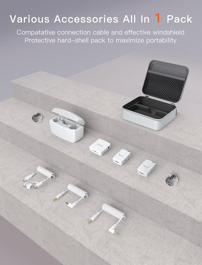 FIFINE Wireless Lavalier Microphone System, Lapel Dual Microphones Clip-on for Video Recording, Vlog, Interview, Podcast Mic Kit Compatible for iPhone, Camera, Smartphone, 30H Battery Life-M9 White