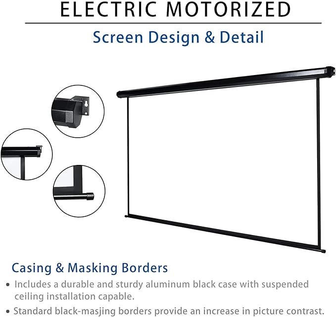 Kayle 120" Motorized Projector Screen Electric Diagonal Automatic Projection 16:9 HD Movies Screen for Home Theater Presentation Education Outdoor Indoor W/Wireless Remote, Wall/Ceiling Mount (Black)