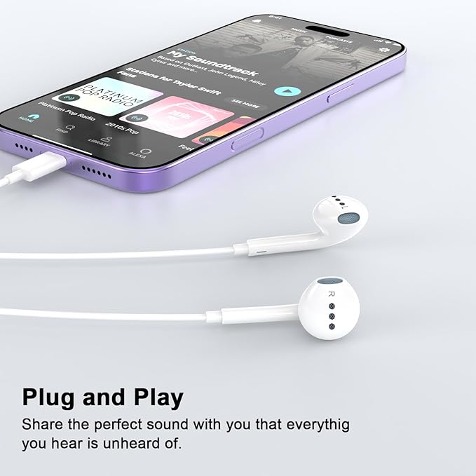 2 Pack Wired Headphones for iPhone Earbuds with Built-in Microphone & Volume Control HiFi Stereo Nosie Reduction Earphones for iPhone 14 13 12 11 Pro Max XS XR X 8 7 6, Plug and Play, Support All iOS