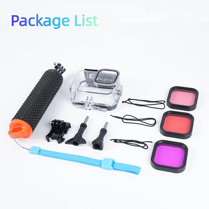 Waterproof Housing Case with 3Pack Filters for Go Pro Hero 13/12/11/10 9 Black,Protective Underwater Dive Shell Floating Stick Action Dive Accessory (Hero 13/12/11/10/9 Black Accesories)