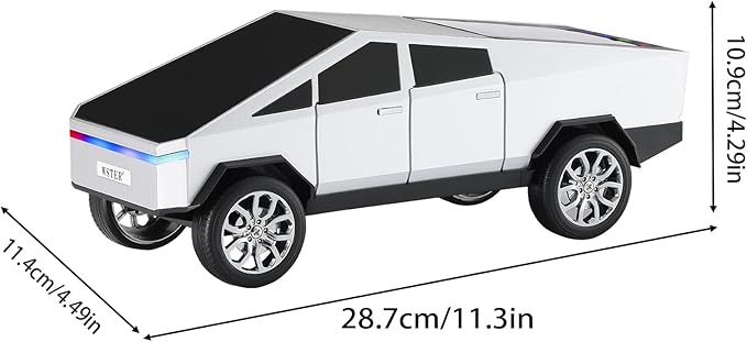 WS-580 Bluetooth Pickup Truck Replica Portable Speaker,with Display Screen,HD Sound, TWS Pairing, FM Radio,Built-in Microphone Hands-Free Calling, LED Party Light,Surprise Gift for Car Lovers(Silver)
