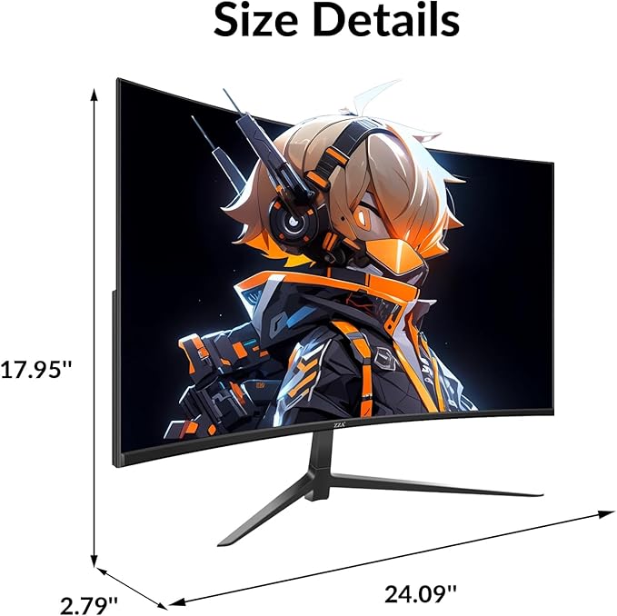 ZZA 27 Inch Curved Monitor,VA Gaming Monitor,180Hz Refresh Rate, 1ms Response, 100% sRGB, 1080p Resolution,FreeSync,VESA Mountable