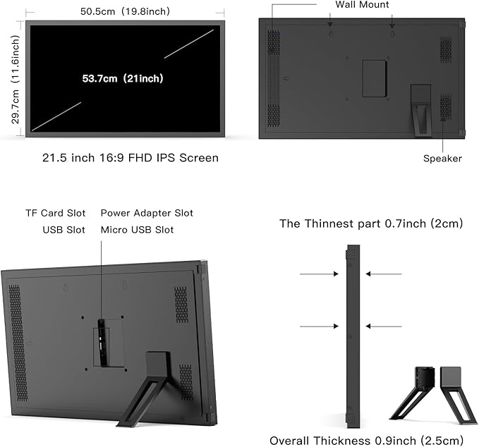 Smart Digital Picture Frame Large Digital Photo Frame - 21.5 inch App Frames 1920x1080 IPS Screen, 32GB, Remote Control, Synchronize Smartphone Screen, Send Photos Via APP Email, Free Cloud Storage