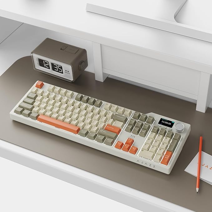 DAIDAI×AJAZZ AK35I V3 Full Size Hot Swap Mechanical Gaming Keyboard with Screen & Knob 2.4G/BT/USB-C Gasket Keyboard FR4 Plate 8000mAh Battery South Facing LED RGB (Avocado Axis)