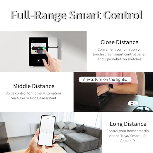DIY WiFi Smart Switch, 3-Switch Smart Home Control Panel Mini, 3.5 inch with LCD Touchscreen and Sigmesh, IR Remote Control, Tuya/Smart Life App, Partition Control, FCC Certificated, ETL Listed