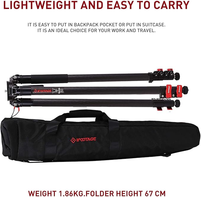 IFOOTAGE 61''/155cm Camera Tripod Heavy Duty,Travel Lightweight Carbon Fiber,Quick Adajustment Bowl Hand,Max Load 19.84 LB/9KG TC7