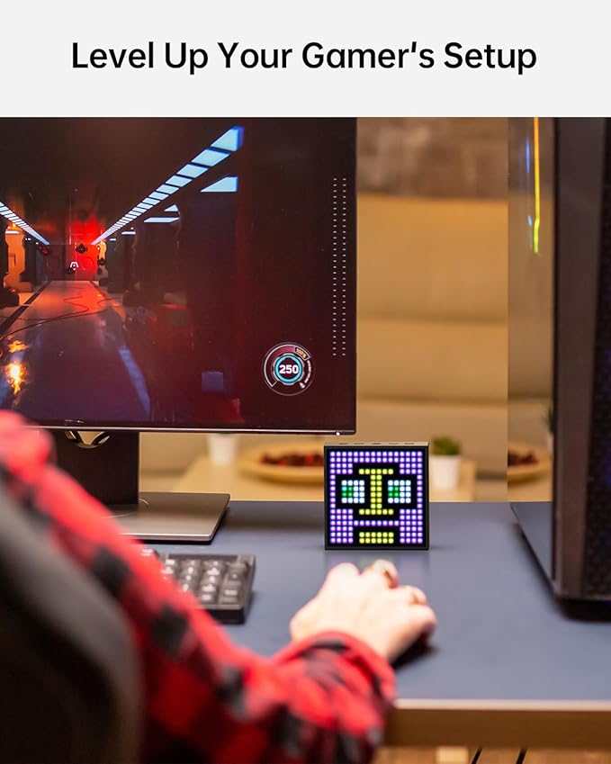 Divoom TimeBox Evo -- Pixel Art Bluetooth Speaker with 16x16 LED Display APP Control - Cool Animation Frame & Gaming Room Setup & Bedside Alarm Clock- Black