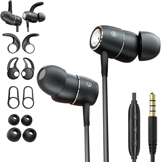 ENC Mic in-Ear Wired Headphones,Microphone Noise-canceling Wired Earbuds with DAC Super Bass (can Used Ear Hooks Removed)