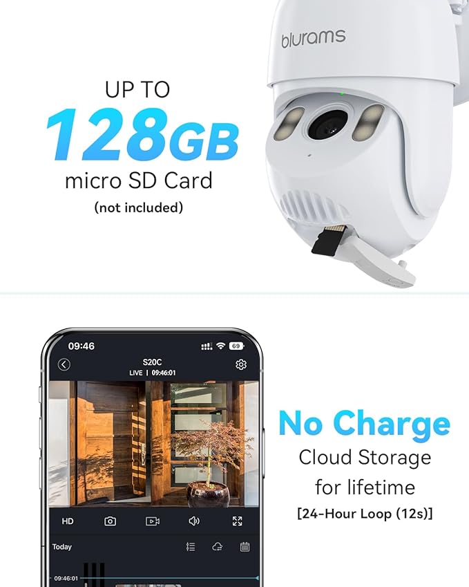 blurams 2K Outdoor Camera Wired, 5GHz/2.4GHz Wi-Fi Cameras for Home Security Outside with 360° PTZ, Color Night Vision, Motion Detection Tracking, Two-Way Audio, IP66 Weatherproof, Works with Alexa