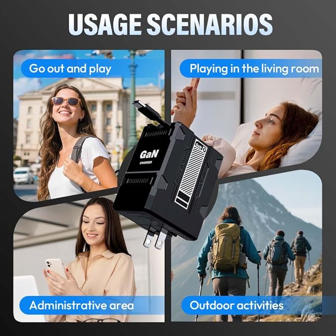 2-in-1 GaN Fast Charger 120w, 2025 Upgraded Retractable Scalable Super Fast Charger Module, Multi-Functional Foldable Charging Adapter Wall Plug for Phone, Tablet, Laptops (Black)