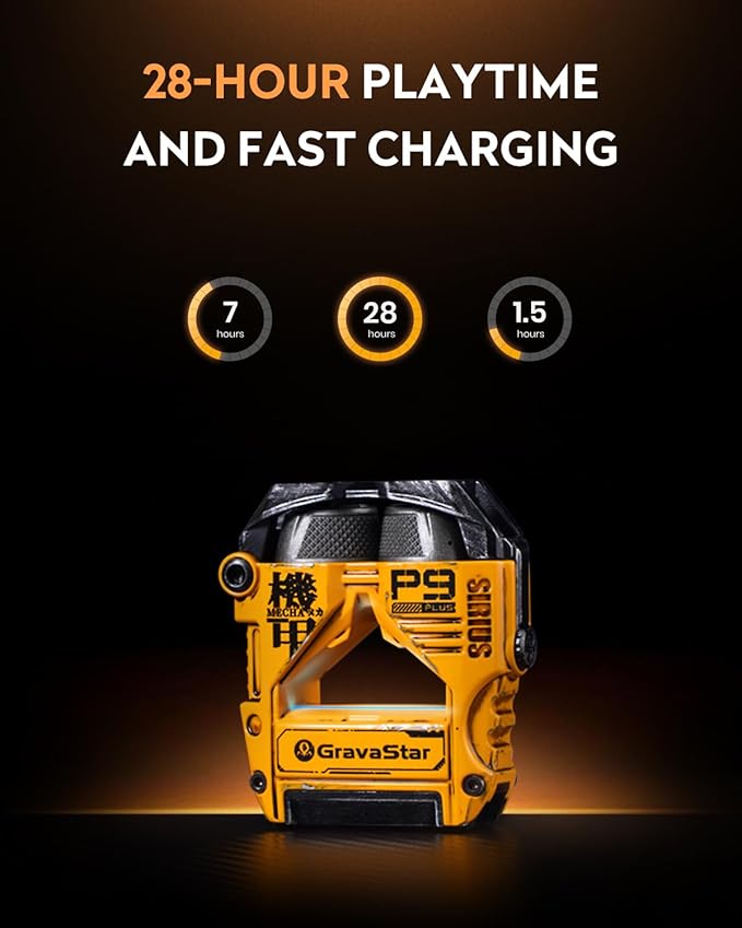 GravaStar Sirius Plus True Wireless Earbuds, Bluetooth 5.3 Active Noise Cancellation ANC Headphones, 28H Playtime, ENC Clear Call, Customization App, IPX4 for Sports/Work -Yellow