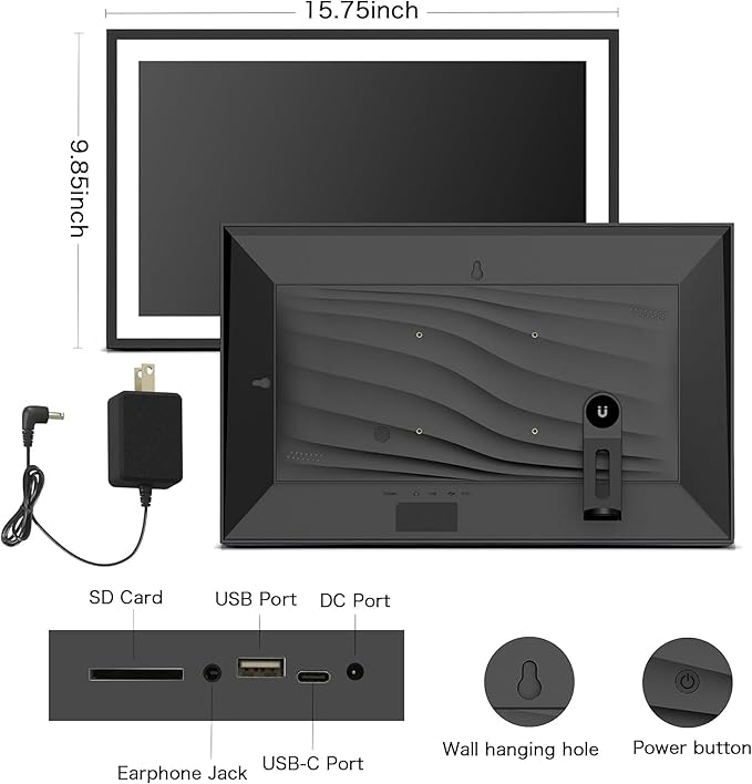 Digital Picture Frame, 15.6 Inch Large Frameo Digital Photo Frame WiFi, 32GB, 1920 * 1080 IPS HD Touch Screen, Tabletop&Wall-Mounted, Share Picture Video, Birthday, Wedding, for Mom