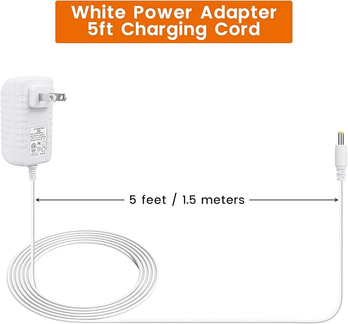 2-Pack 15W Power Cord Adapter for Alexa Dot 5th Gen, 4th, 3rd, Echo Pop, Dot Kids Edition, Spot Smart Speakers - White Wall Charger Plug Long Cable, 5ft