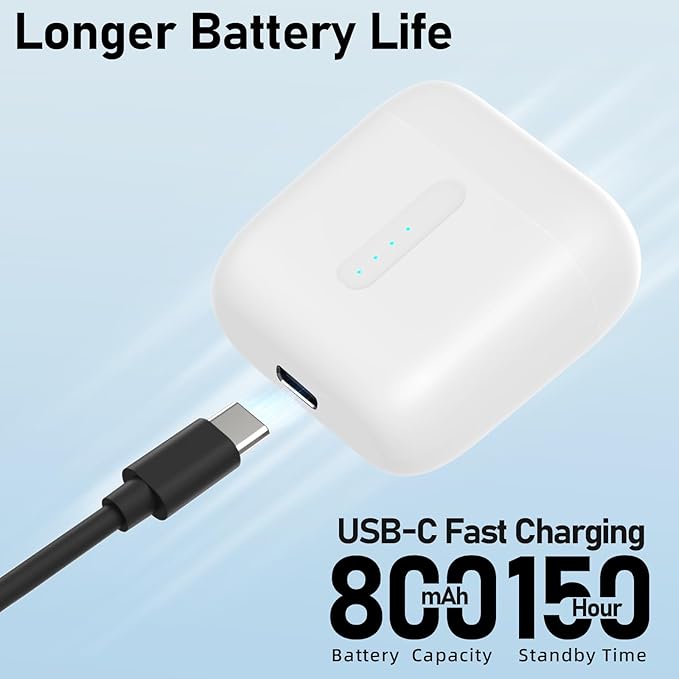 Wireless Earbuds, Ear Buds with Big Bass Stereo Sound, Lightweight Bluetooth Earbuds with 60 Hours Playtime (White)