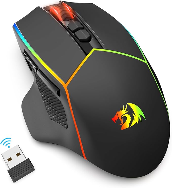 Redragon Wireless Gaming Mouse, Tri-Mode 2.4G/USB-C/Bluetooth Ergonomic Mouse Gaming, 8000 DPI, RGB Backlit Programmable Wireless Mouse, Rechargeable, 250 Hrs for Laptop PC Mac, M814