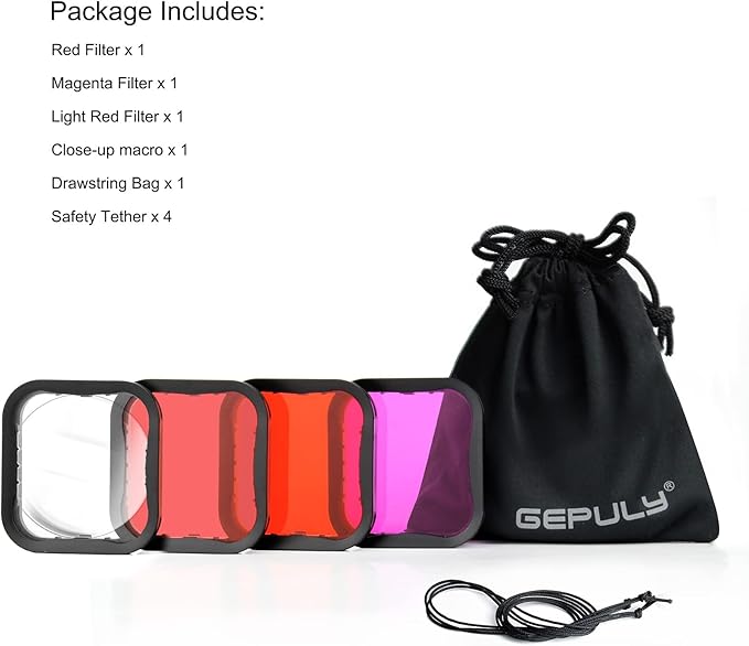 4 Pack Underwater Dive Filters for GoPro Hero 5 6 7 Black Hero 2018 Super Suit Waterproof Housing Case in Red, Light Red, Magenta, and 5X Close-up Filters for Underwater Color Correction