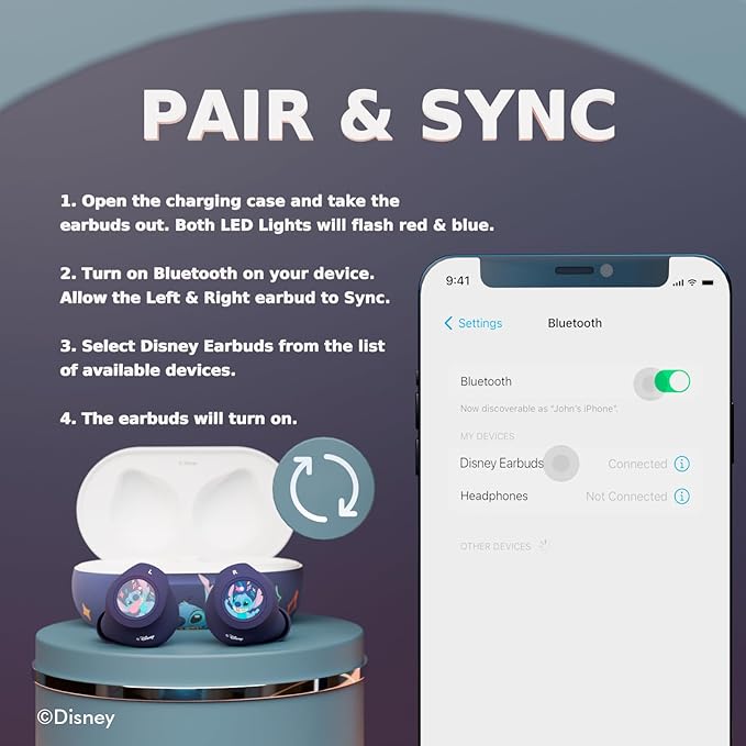 Disney Lilo and Stitch Bluetooth Earbuds w/Charging Case- Wireless Headphones w/Built-in Mic+ Up to 30 Hrs Playtime- Lilo and Stitch Gifts for Girls,Boys,Women,Men,All Fans of Lilo and Stitch Stuff
