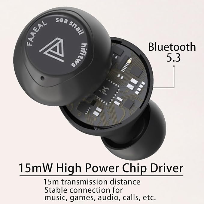 FAAEAL Bluetooth 5.3 Wireless Earbuds with Wireless Charging Case,Waterproof Stereo Headphones in Ear Built in Mic Headset Premium Sound with Deep Bass for Sport(Black)