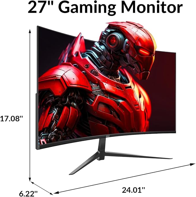 ZZA 27 inch Curved Monitor with 2K 2560 x 1440|75hz Computer Monitor 27 inch QHD with HDMI,DP and Wall Mountable| 1440P Eye Care PC Office Monitor for Working and Gaming