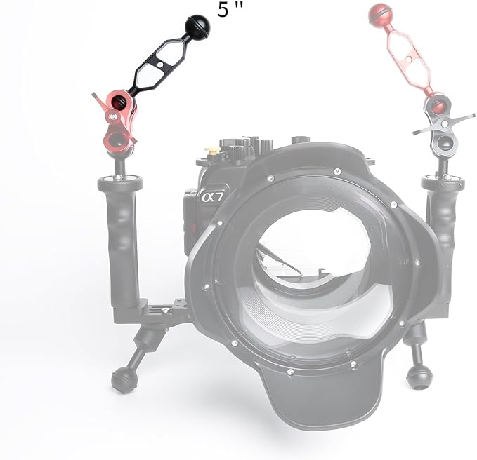 Black 5" Underwater Aluminum Alloy Extension Arm (2-Pack) - Dual Ball System with 1" Head Connector, Waterproof & Rustproof for Diving Camera Tray/Strobe/Video Light, Scuba Photography Gear