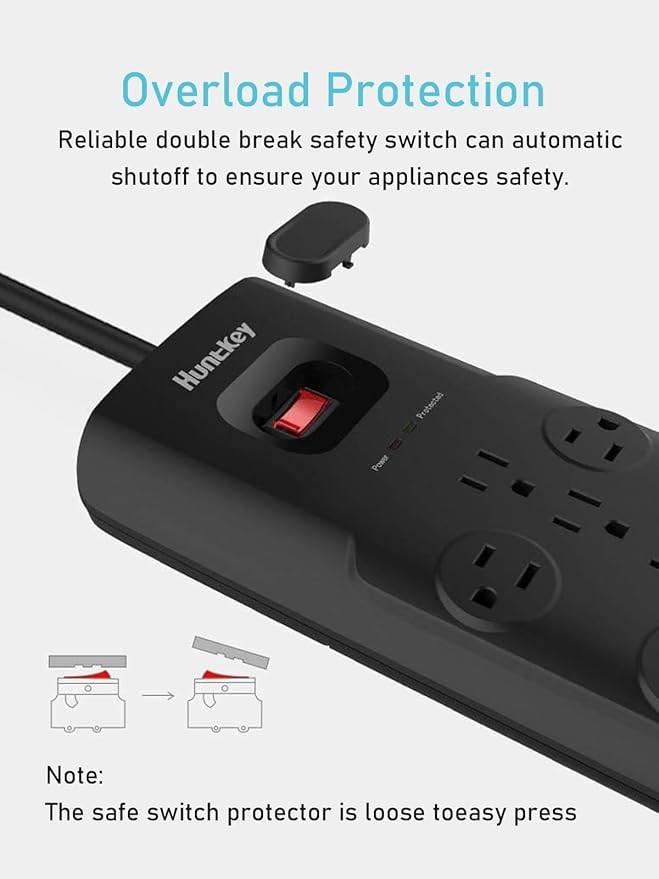 Surge Protector Power Strip (3480J), Huntkey 12 Outlets with 2 USB A Ports and 20W USB C Power Delivery Charging, 6ft Flat Plug, Heavy-Duty Extension Cord for Home, Office, Dorm Essential, ETL Listed