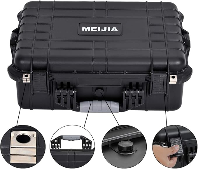 MEIJIA Portable Waterproof Protective Case,Hard Camera Case,Customized Fit Foam Inserted, Elegant Black,Fit for Camera, Equipments, Lens,Drones(Black)