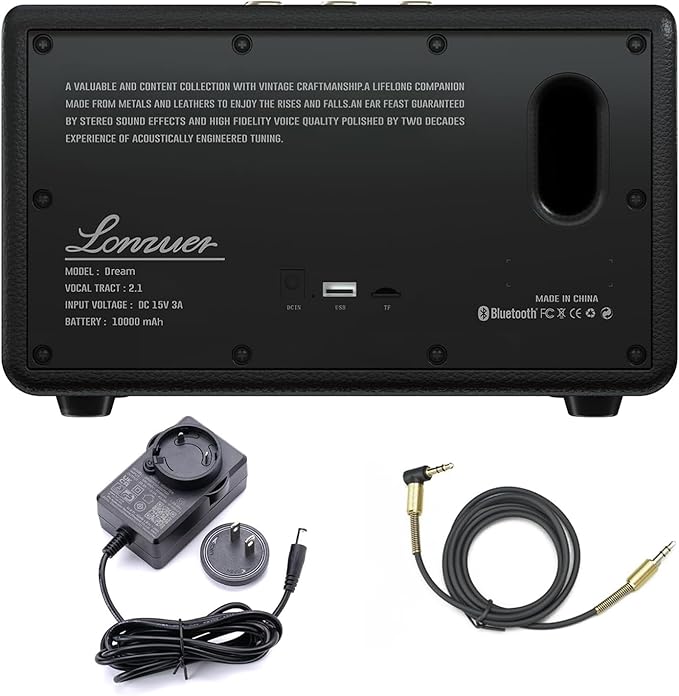 Retro Wooden Portable Wireless 10000mAh Battery Loud Bass Subwoofer TWS Bluetooth Speaker with AUX Input, SD Card Slot, USB Port for Outdoor Party (Black)