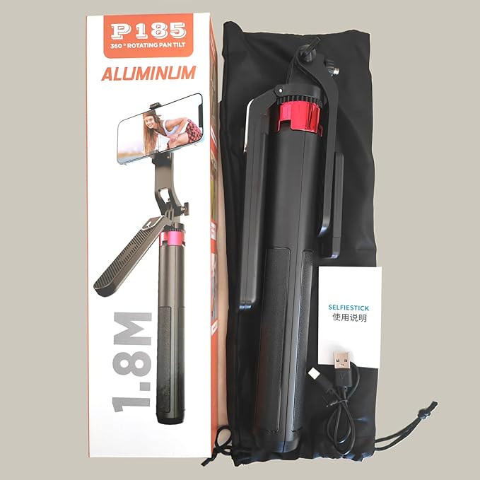 72" Cell Phone Selfie Stick Tripod,Smartphone Stand All-in-1 with Remote,Portable,Lightweight,Extendable for iPhone, Video Recording,Camera,Vlogging, Live Streaming,Black Aluminum