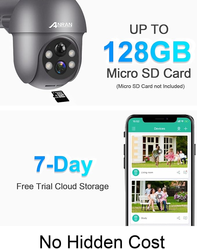 ANRAN 3MP Security Camera Wireless Outdoor, 2K Solar Outdoor Camera with 360° View, Smart Siren, Spotlights, Color Night Vision, PIR Human Detection, Pan Tilt Control, 2-Way Talk, Q01 Grey 2 Packs