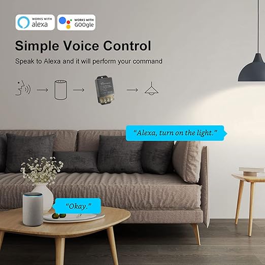 30A Smart WiFi Relay Switch, Wireless Intelligent Remote Control for Lights, Home Appliances, Lamps, Water Pumps, Works with eWeLink, APP & Voice Control, 2.4G Remote Compatible