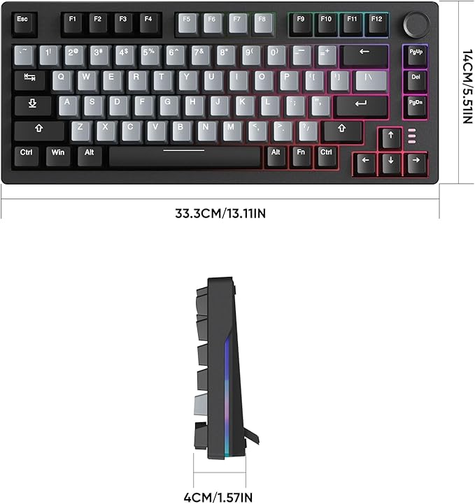 ARZOPA 75% Mechanical Gaming Keyboard Wired, Rainbow Backlit 81 Keys, Gasket Mount, Linear Red Switch, Compact, Volume Knob
