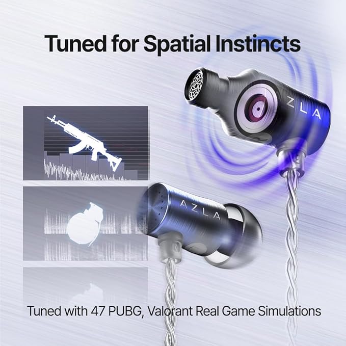 AZLA AZEL GEN 3 Gaming Earbuds with Mic – Award-Winning IEMs Tuned for FPS Games – Compatible with PS5, Xbox, PC –Positional Audio & Clear Voice Chat– Wired Gaming Headset for Gamers (Purple Blue)