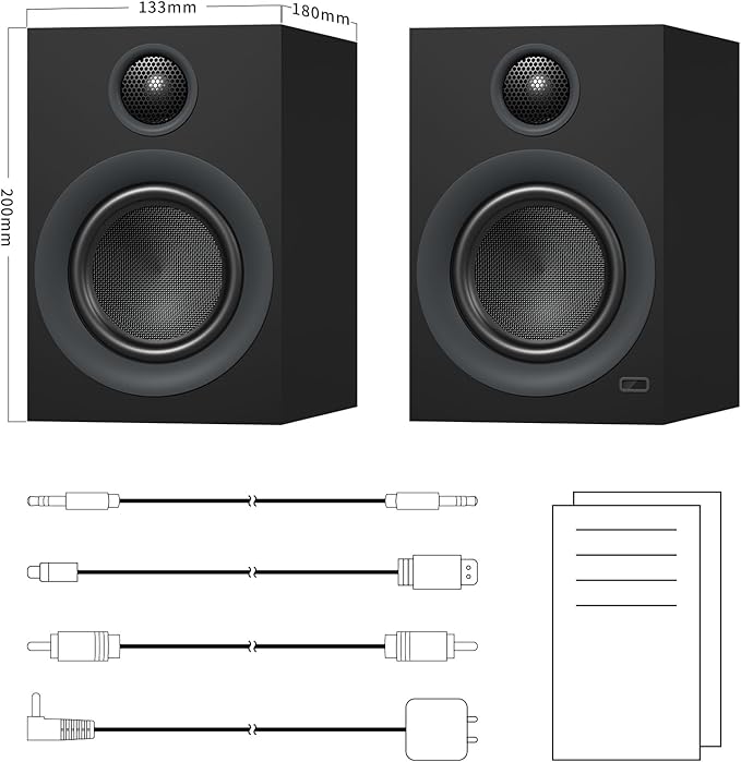 Bluetooth Bookshelf Speakers, 75W Powered Active Speaker with 4 Inch Woofer, HiFi Speaker with aptX Bluetooth USB for Home, Studio, Gaming, Set of 2, Black