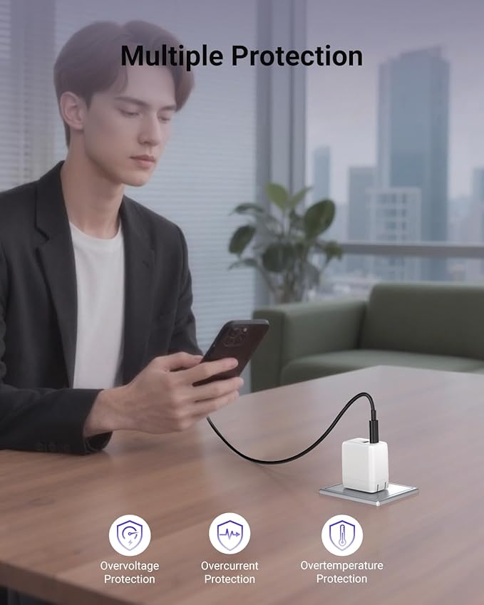 USB C Fast Charging Charger, 30W Dual-Port GaN Nano Charger with Foldable Plug for iPhone 16/15 Series, iPad, Galaxy S24 Ultra and More Series, (White, 1 Pack)