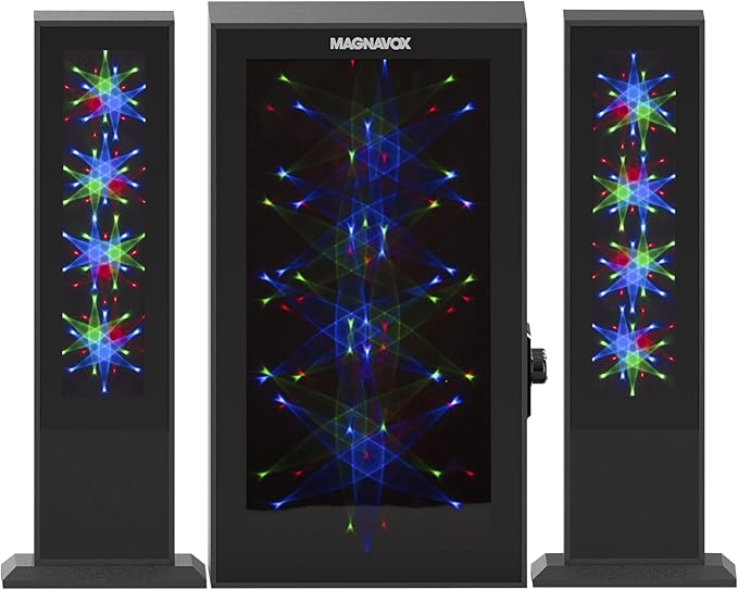 Magnavox MHT990 2.1 Home Entertainment System with Bluetooth Wireless Technology and Color Changing Lights in Black | AUX Port | Subwoofer with 2 Speakers | Pulsing Lights |