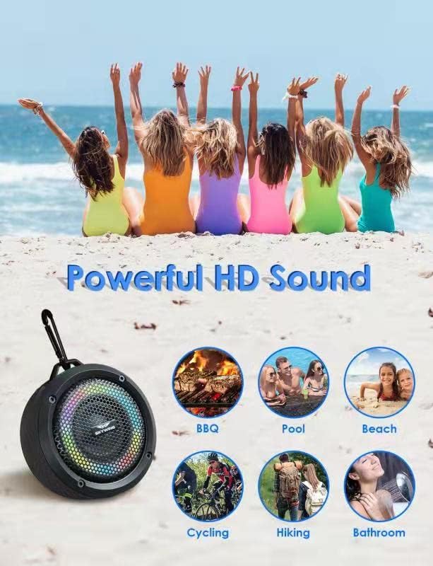 Bluetooth Shower Speaker, Soundace S6 IPX7 Waterproof Portable Speaker with Suction Cup Hook Lanyard TWS RGB Lights,Wireless Mini for Bike,Boating,Hiking Outdoor(Black)