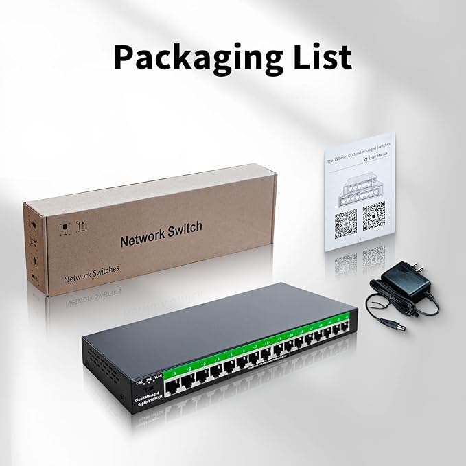 STEAMEMO 16-Port Gigabit Ethernet Switch | Smart Managed with VLAN & QoS | Plug & Play Desktop/Wall Mount Network Switch | Metal Enterprise Switch(Includes Power Adapter)