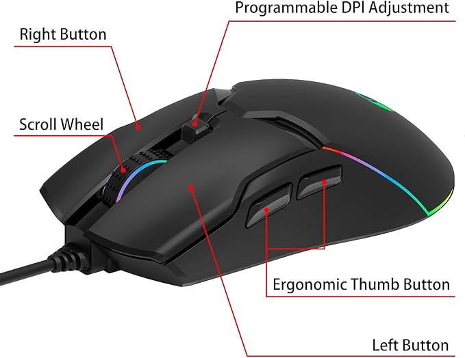 Wired Gaming Mouse,All Keys are editable, 12 Backlit Modes,8000 DPI Wired Optical Mouse,Software Supports diy Keybinds Button For Gamer Bigger and office